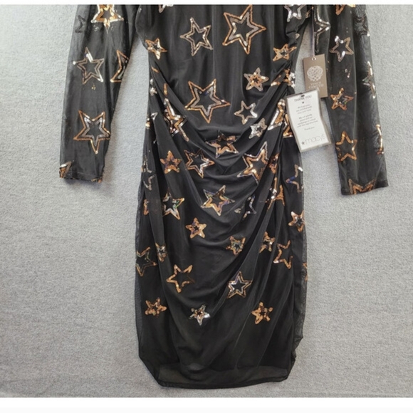Vince Camuto NWT Black Sequin Star Mesh Dress 8 - Picture 4 of 8